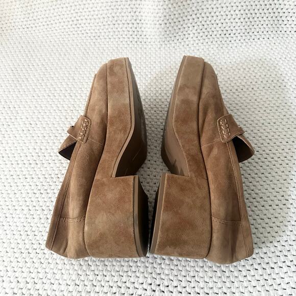 Dolce Vita Yanni Chestnut Suede Platform Penny Loafer Heels Menswear Academia 9 - Picture 2 of 8